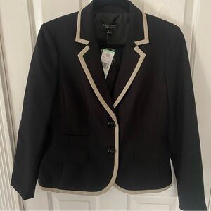 Black Label by Evan Picone Women's Size 8 Black Blazer with Cream Trim NEW NWT